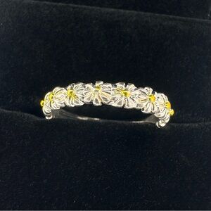 Adjustable Silver Daisy Ring – Enamel Floral Boho Jewelry NWOT